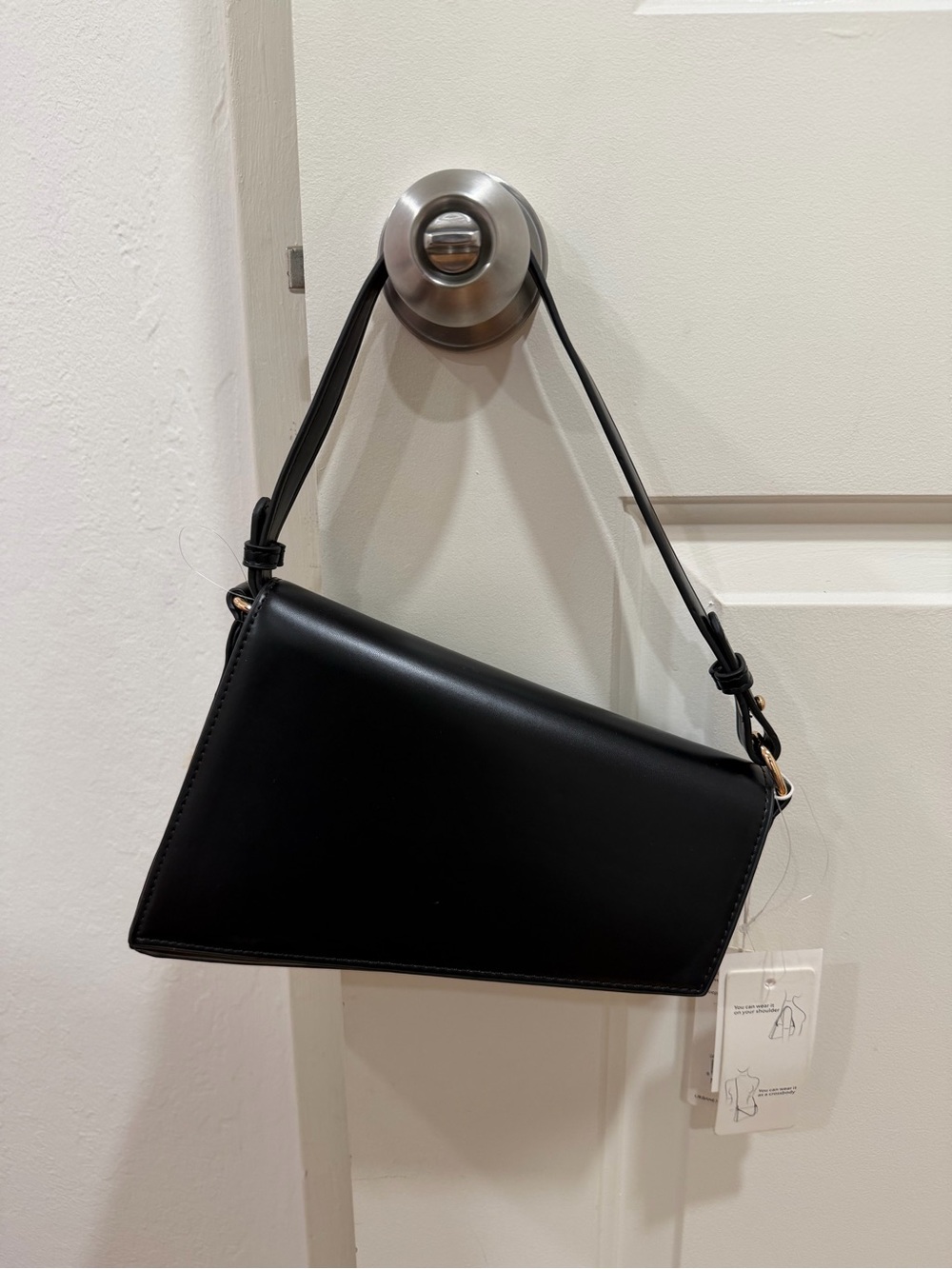 Black Asymmetric Shoulder Bag - Minimal Women's Handbag